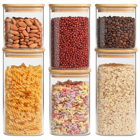 Square Glass Storage Jars with Bamboo Lids