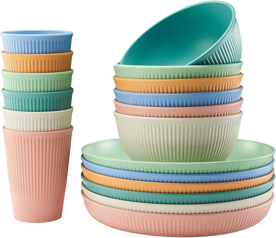 Unbreakable Wheat Straw Dinnerware Set – 18 Pieces