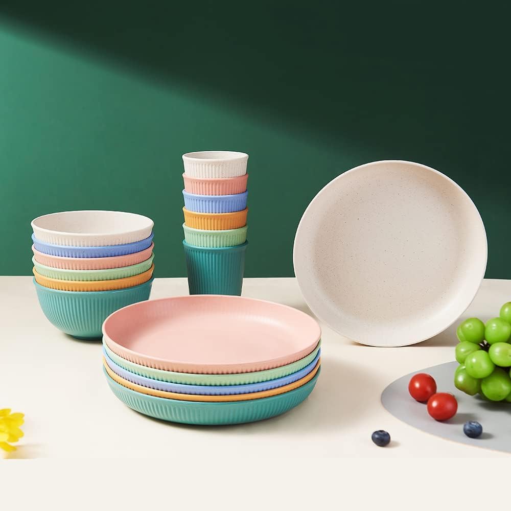 Unbreakable Wheat Straw Dinnerware Set – 18 Pieces