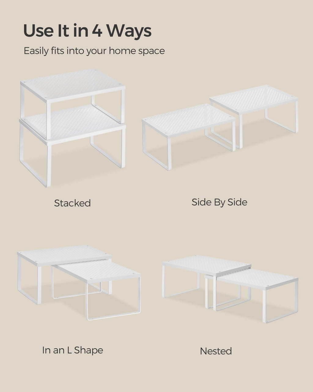 SONGMICS Stackable Cupboard Shelves – Set of 2