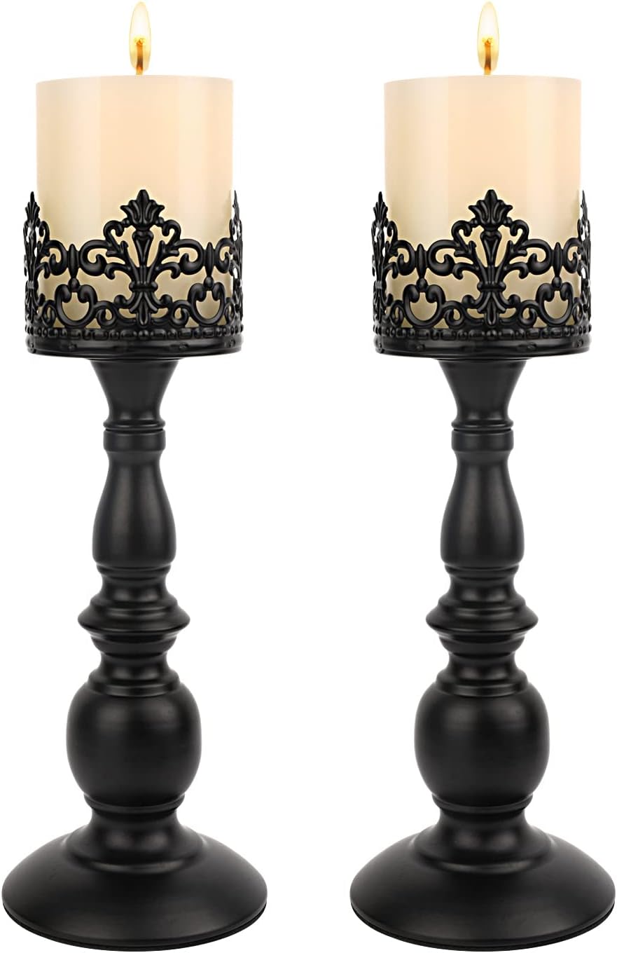 Gothic Black Pillar Candle Holders – Set of 2 – view 8