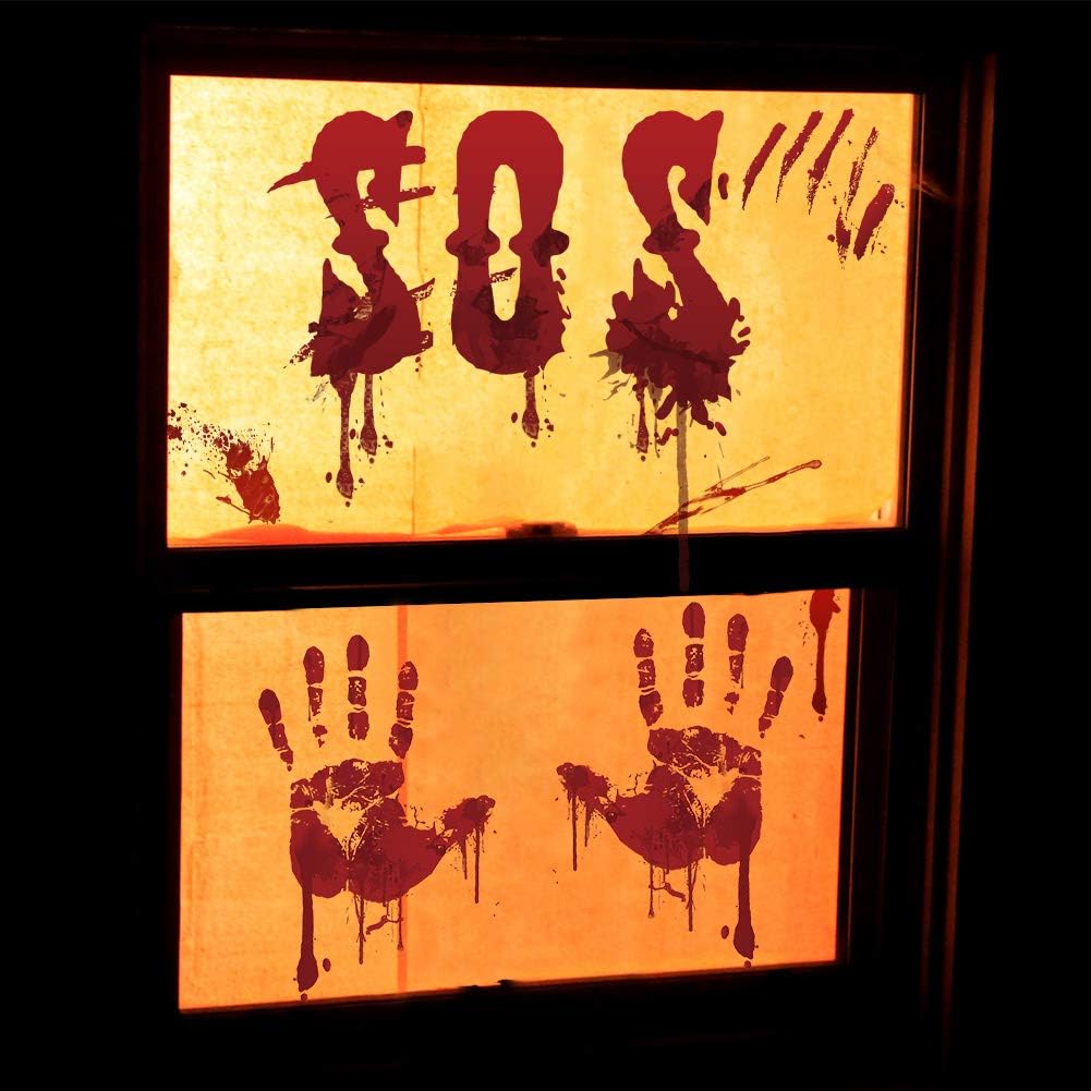 Bloody Handprint Window Clings – 119 Piece Halloween Set – view 7