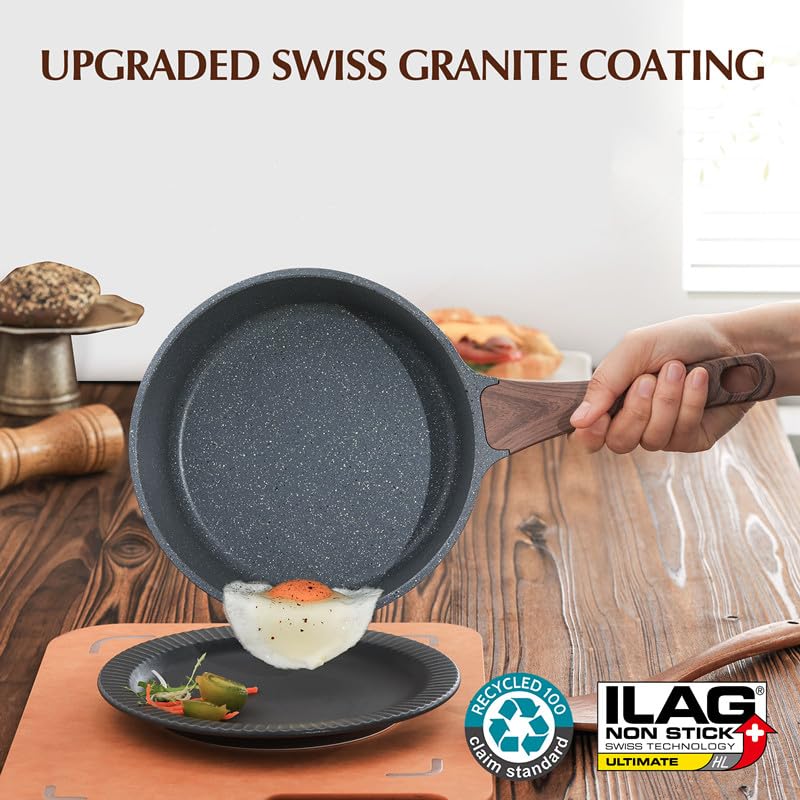 SENSARTE Non-Stick Granite Saucepan with Glass Lid
