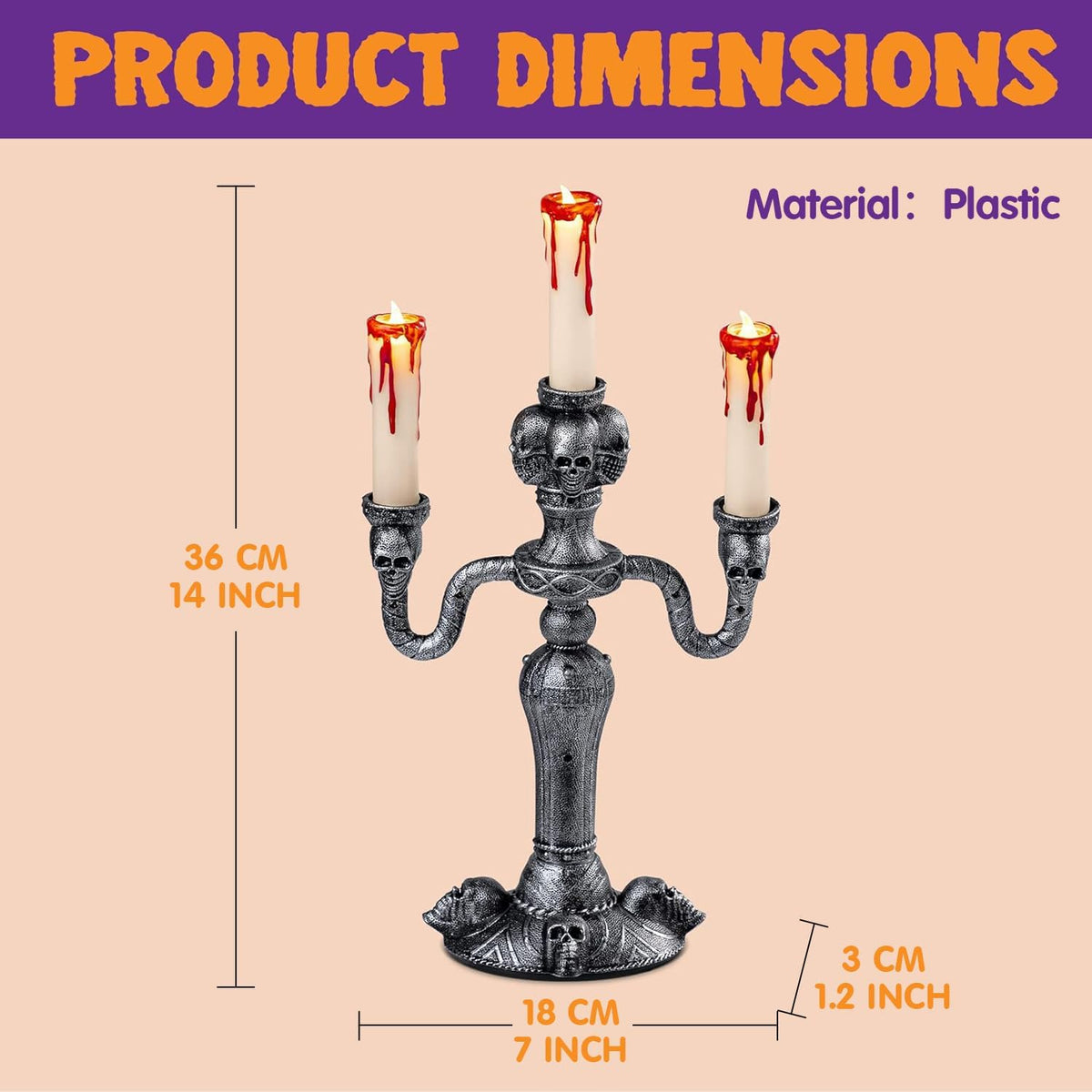 Skull Candelabra with LED Candles – 2 Pack – view 4