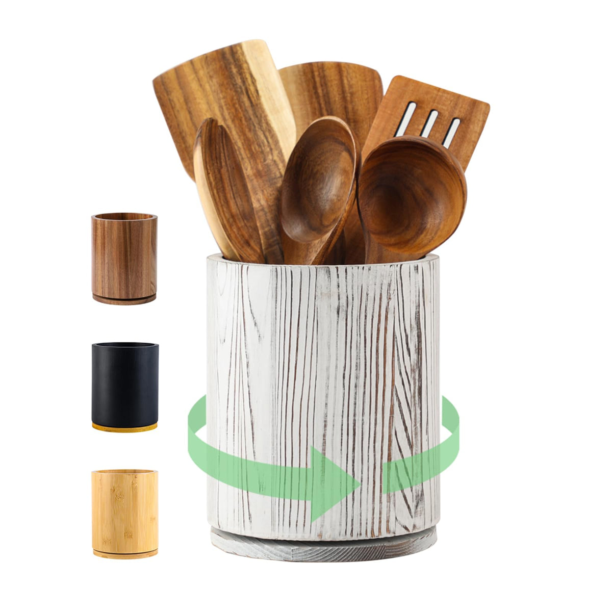 Acacia Wood Rotating Utensil Holder