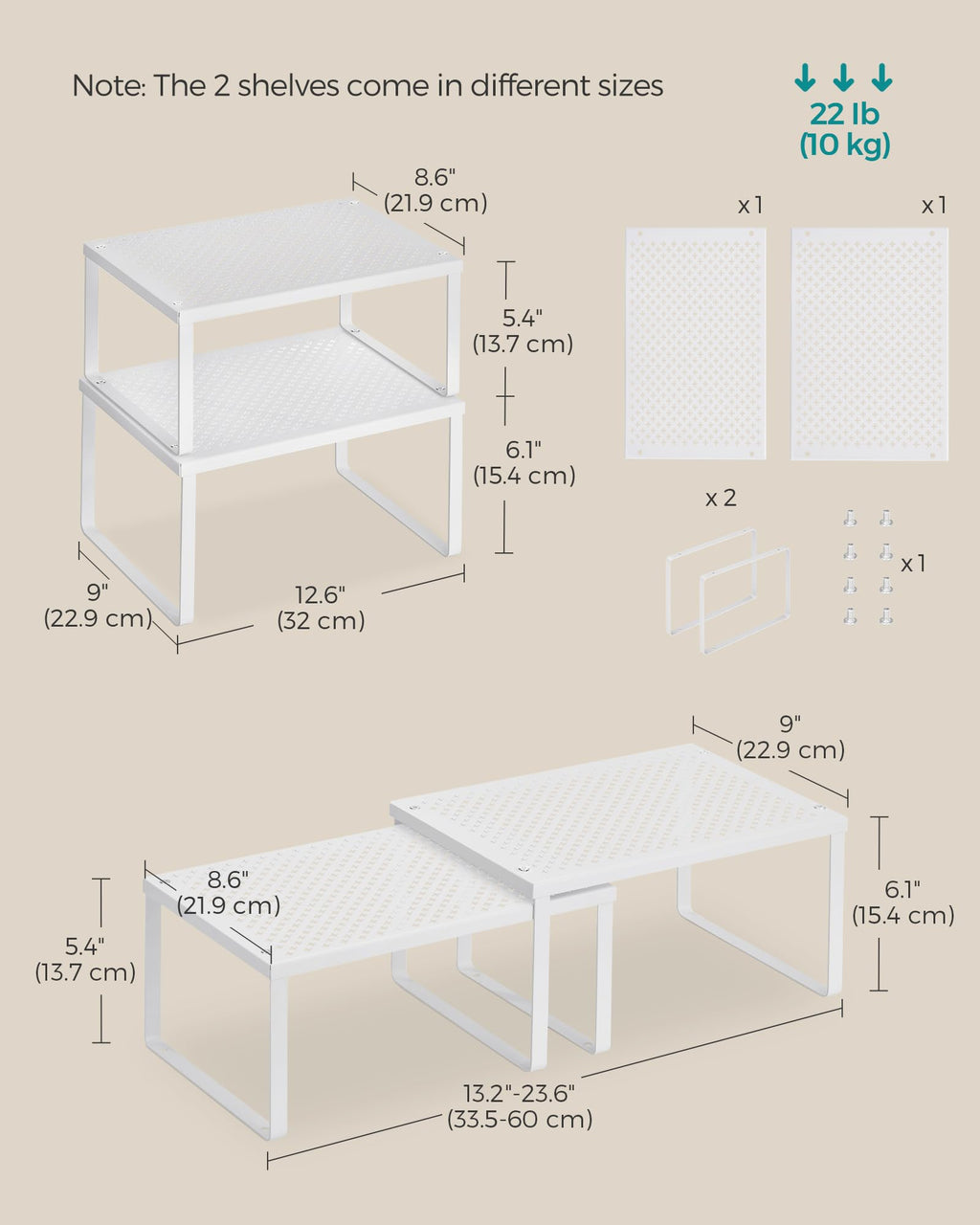 SONGMICS Stackable Cupboard Shelves – Set of 2