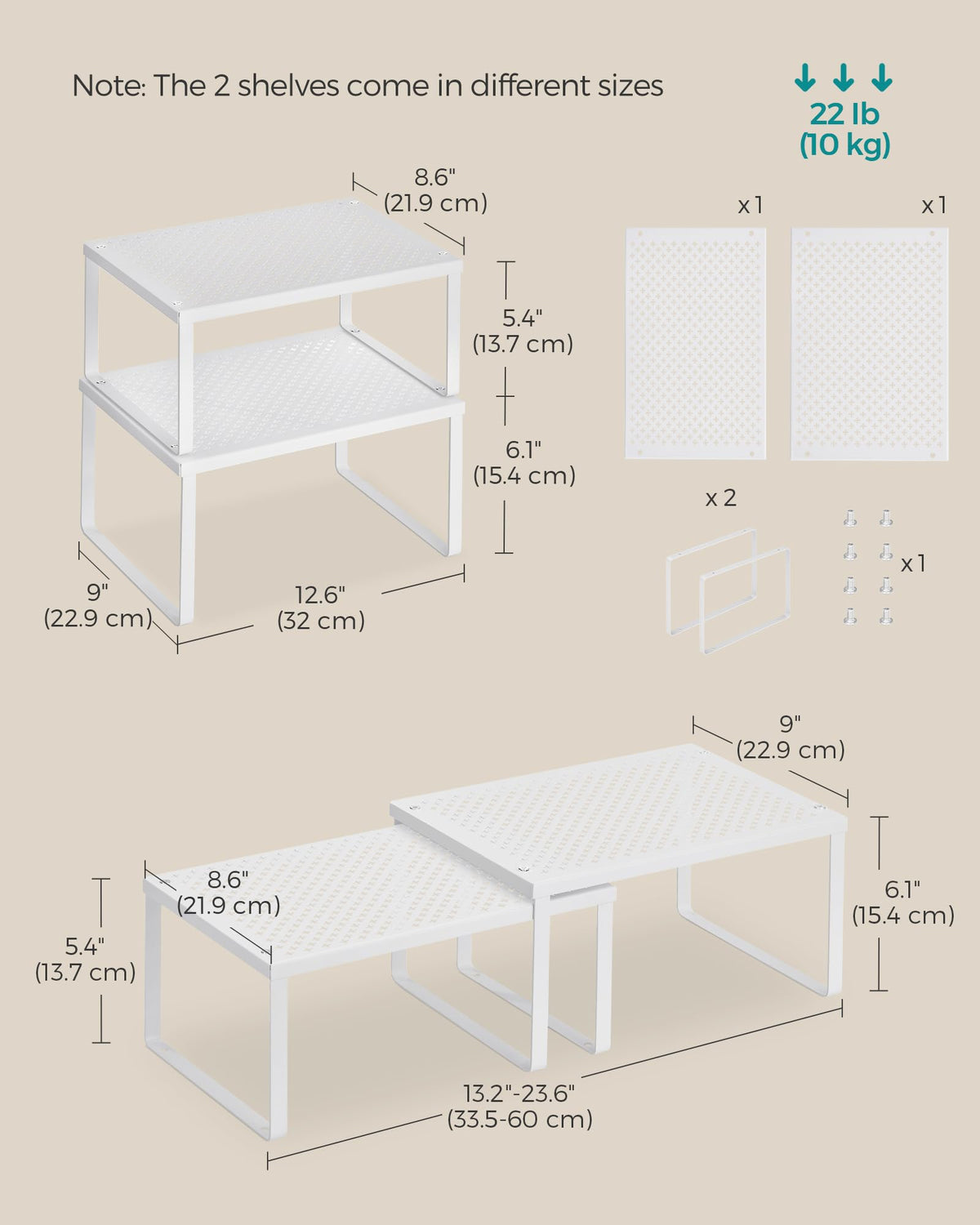 SONGMICS Stackable Cupboard Shelves – Set of 2