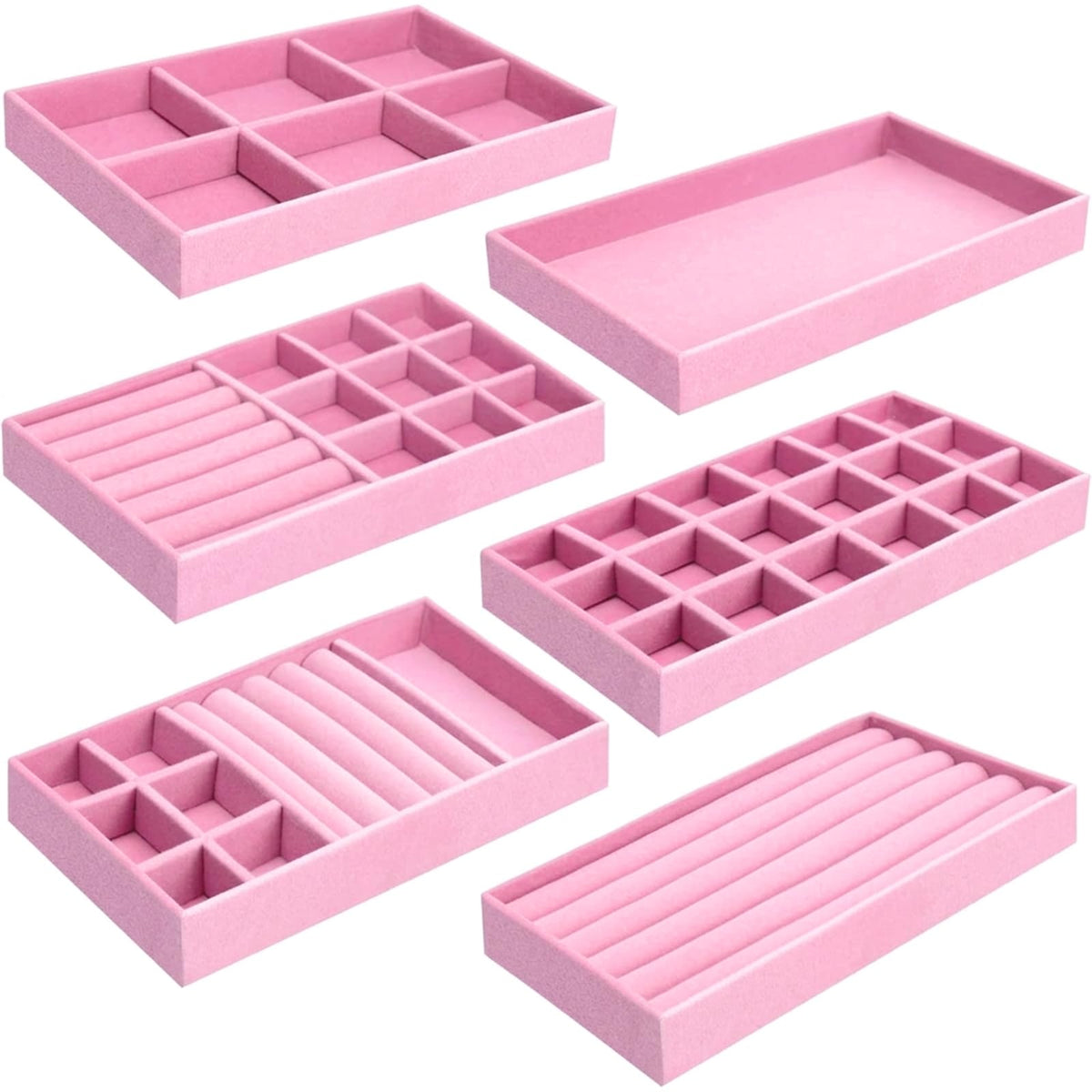 Stackable Velvet Jewellery Trays – Set of 6