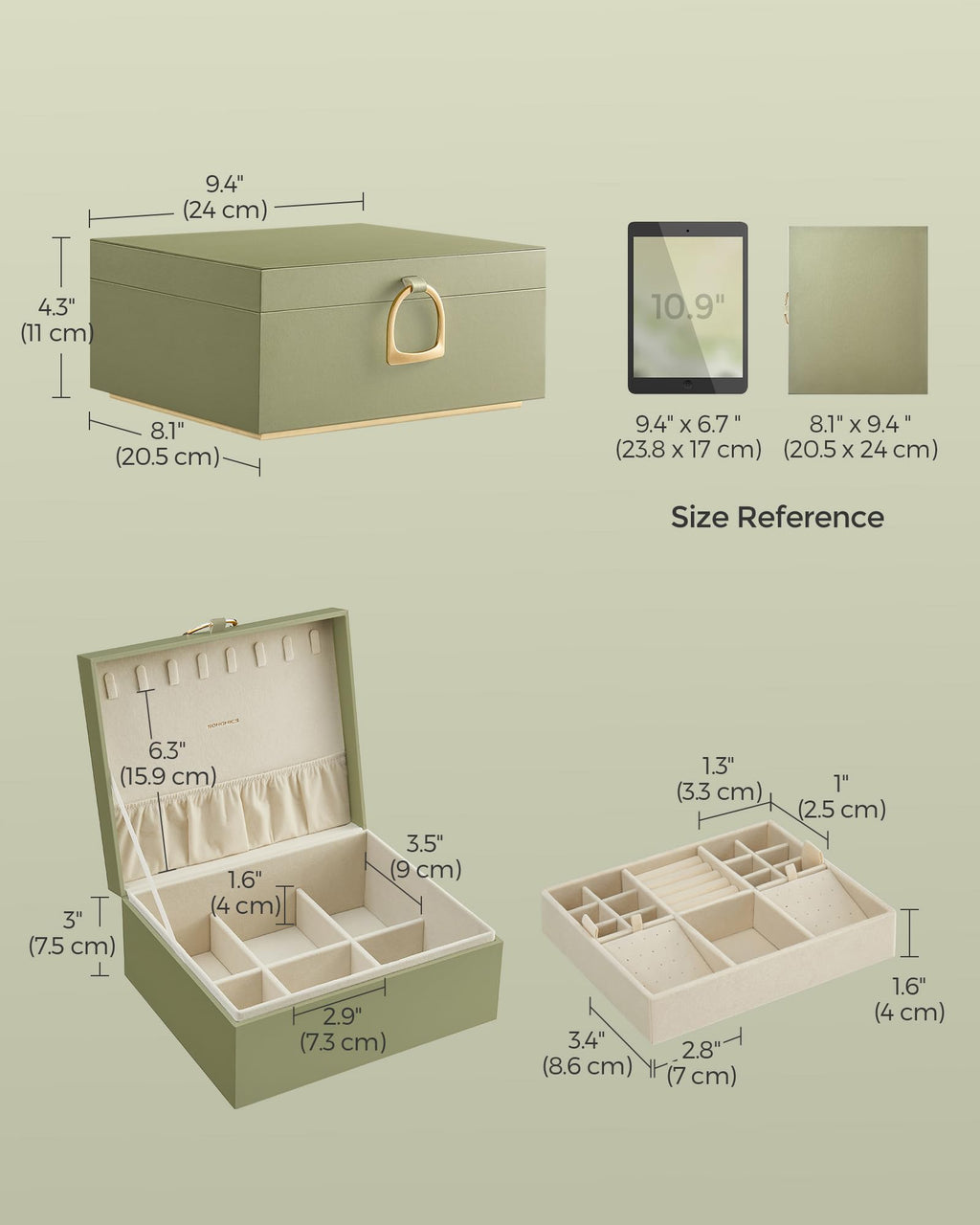 SONGMICS 2-Layer Jewellery Box with Removable Tray