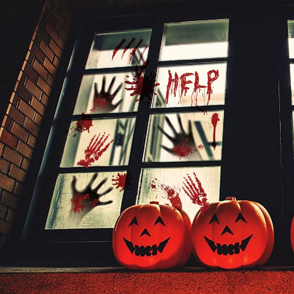 Bloody Handprint Window Clings – 119 Piece Halloween Set – view 6
