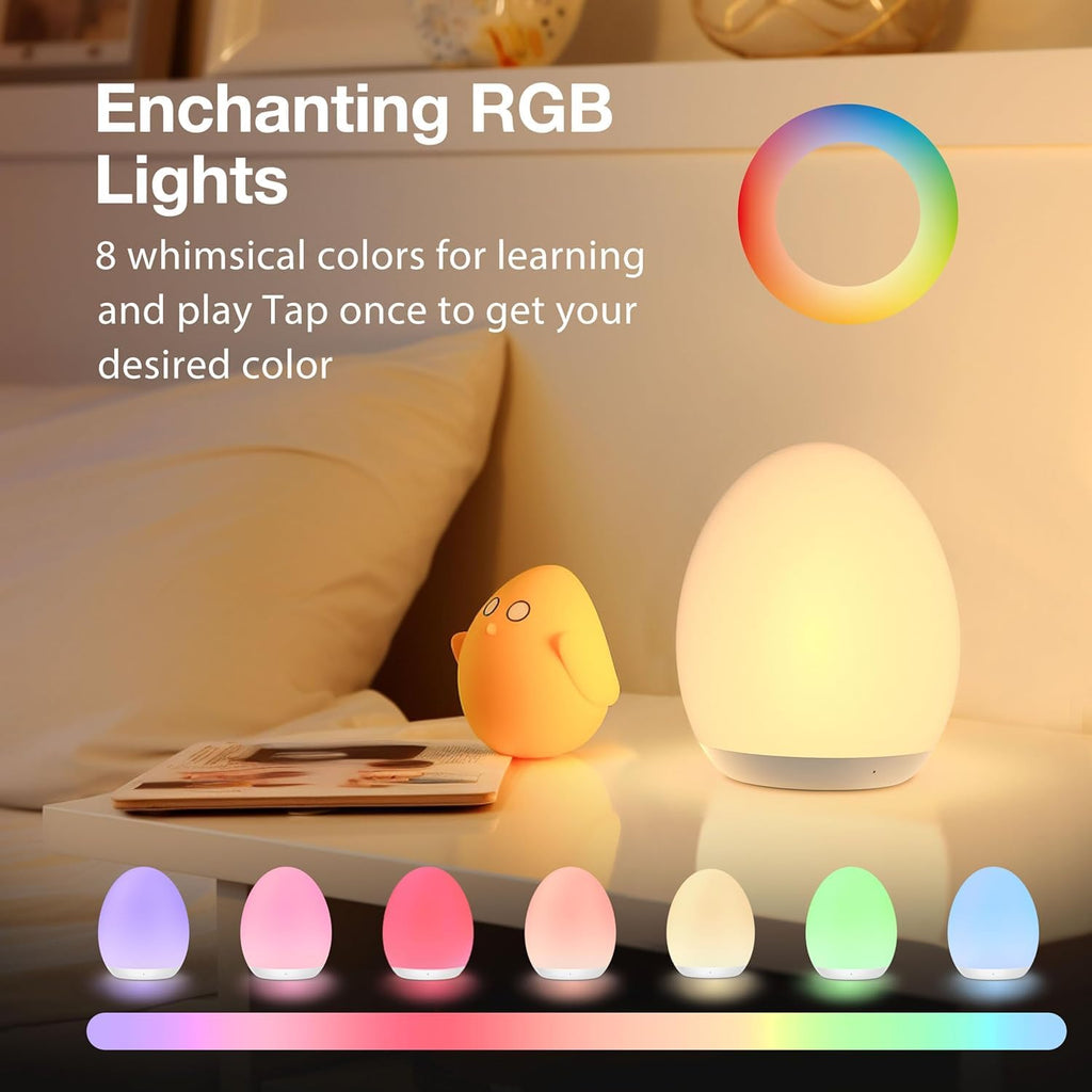 Rechargeable Egg Night Light – 8 Colours, Touch Dimming
