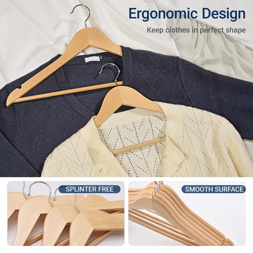 Natural Wooden Coat Hangers – 20 Pack