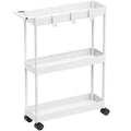 3-Tier Slim Rolling Storage Cart with Handle & Hooks