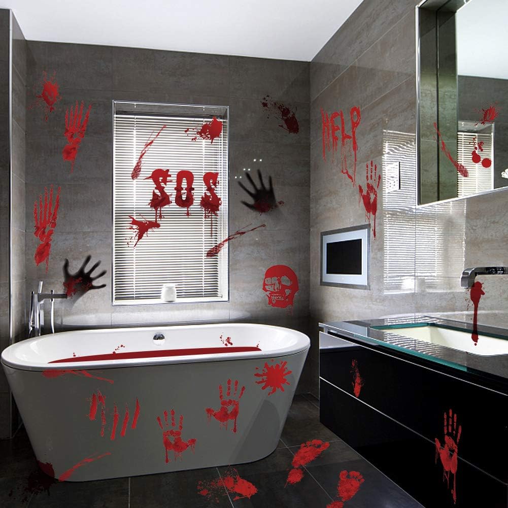 Bloody Handprint Window Clings – 119 Piece Halloween Set – view 5