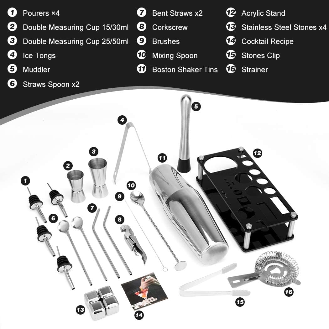 Cocktail Shaker Bar Set with Stand – 23 Piece