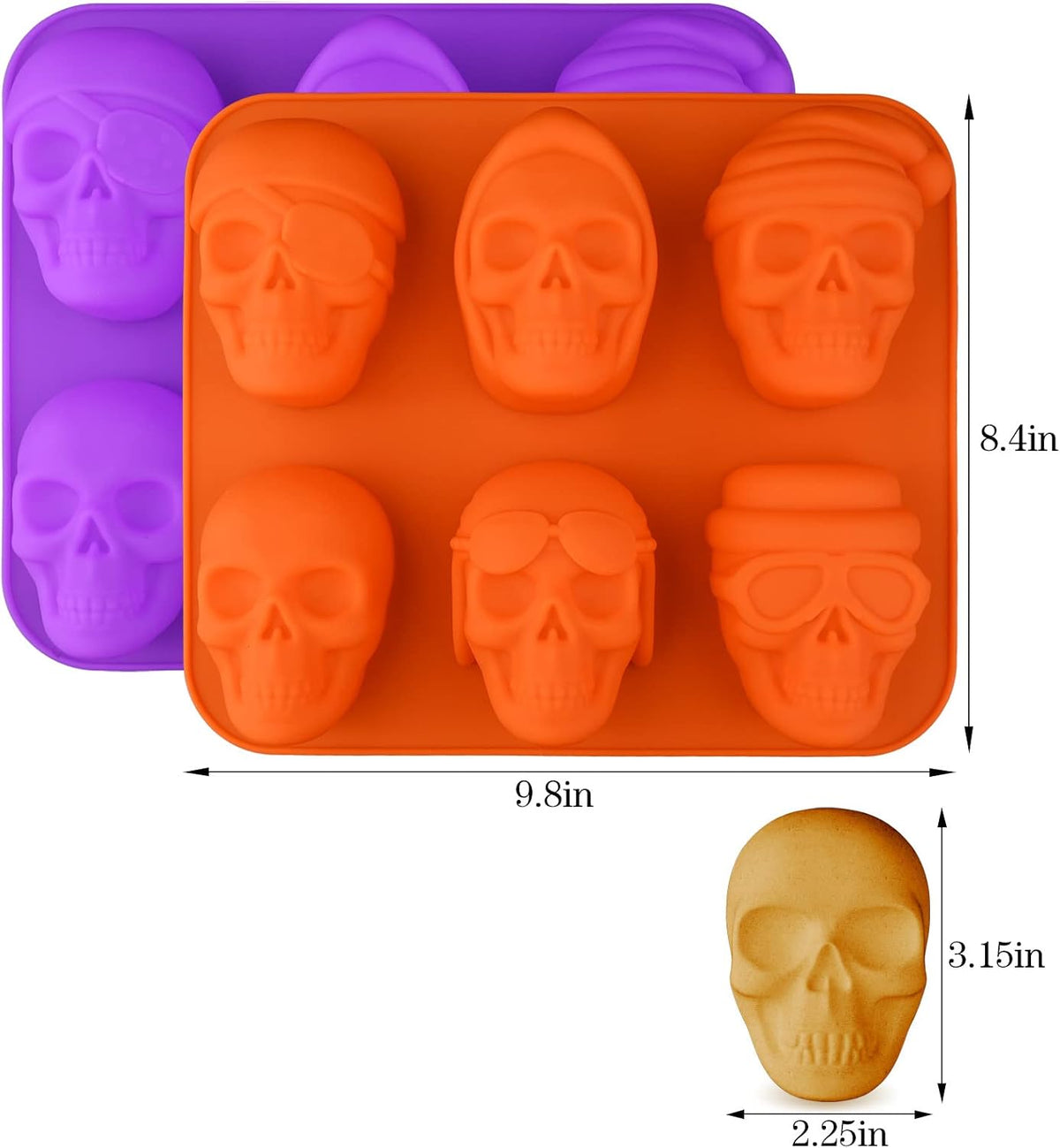 Silicone Skull Cake Pan – 2 Pack, 6 Cavity Moulds – view 2