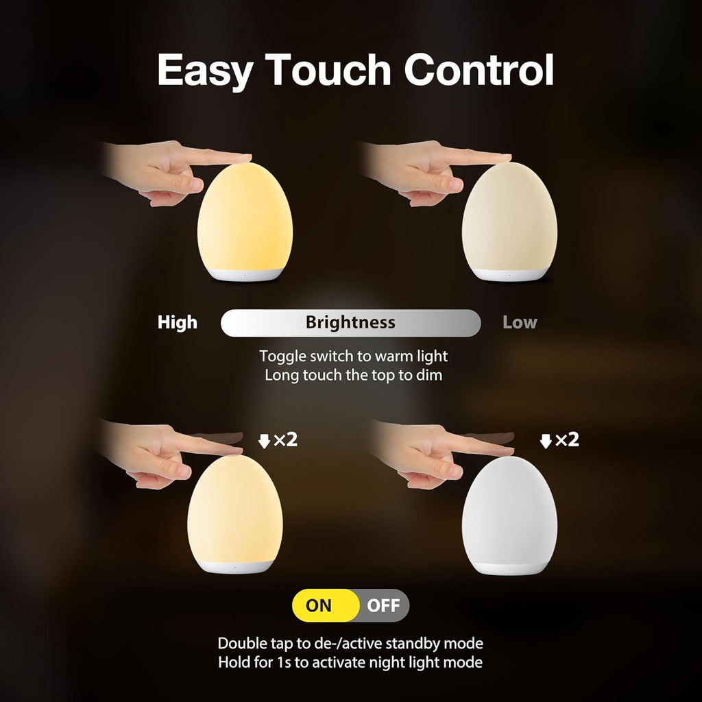 Rechargeable Egg Night Light – 8 Colours, Touch Dimming