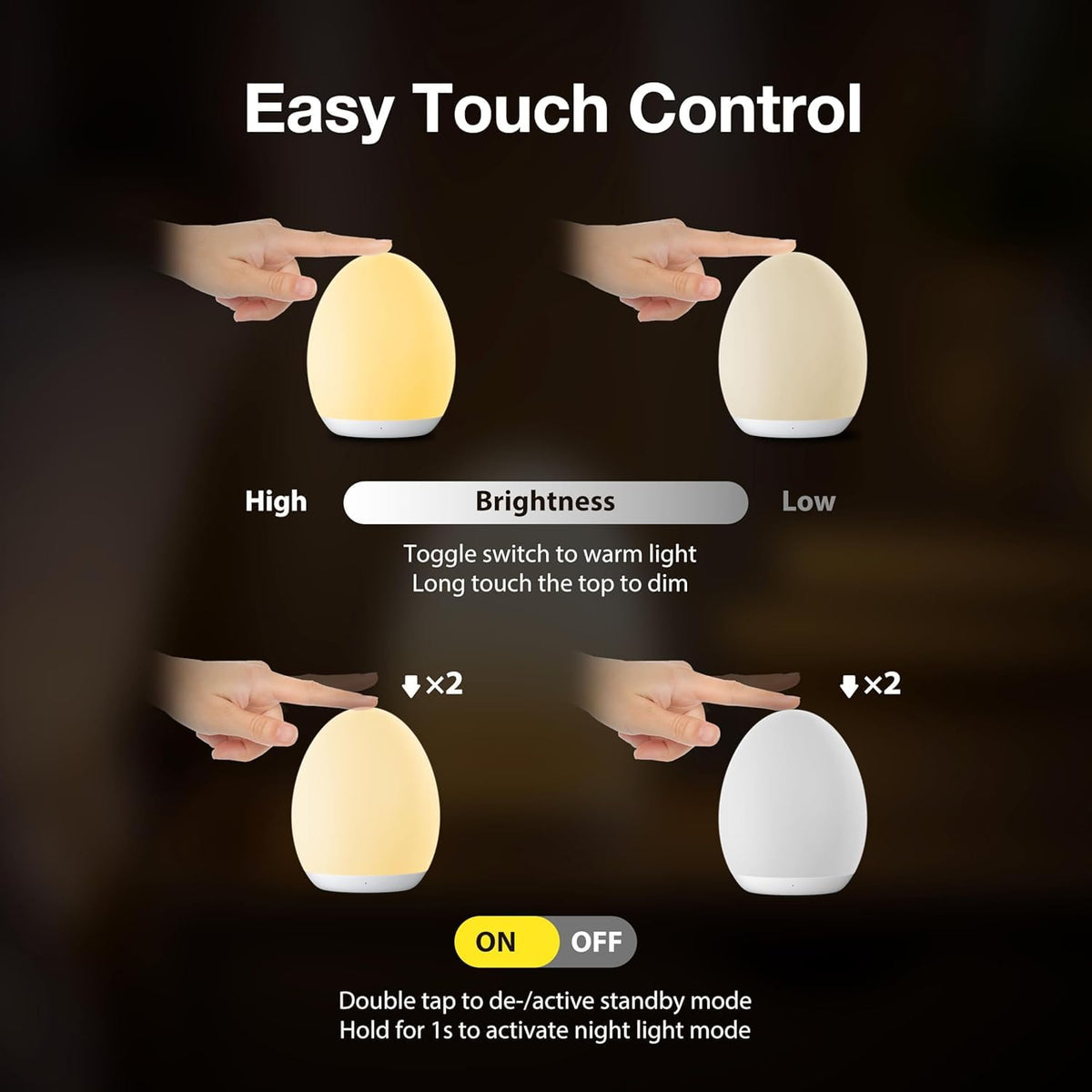 Rechargeable Egg Night Light – 8 Colours, Touch Dimming