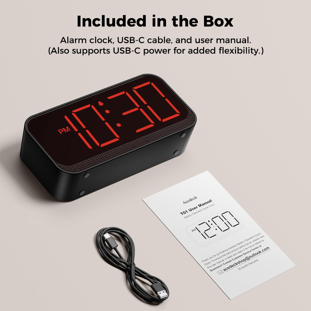 Battery Operated Alarm Clock with Large Numbers