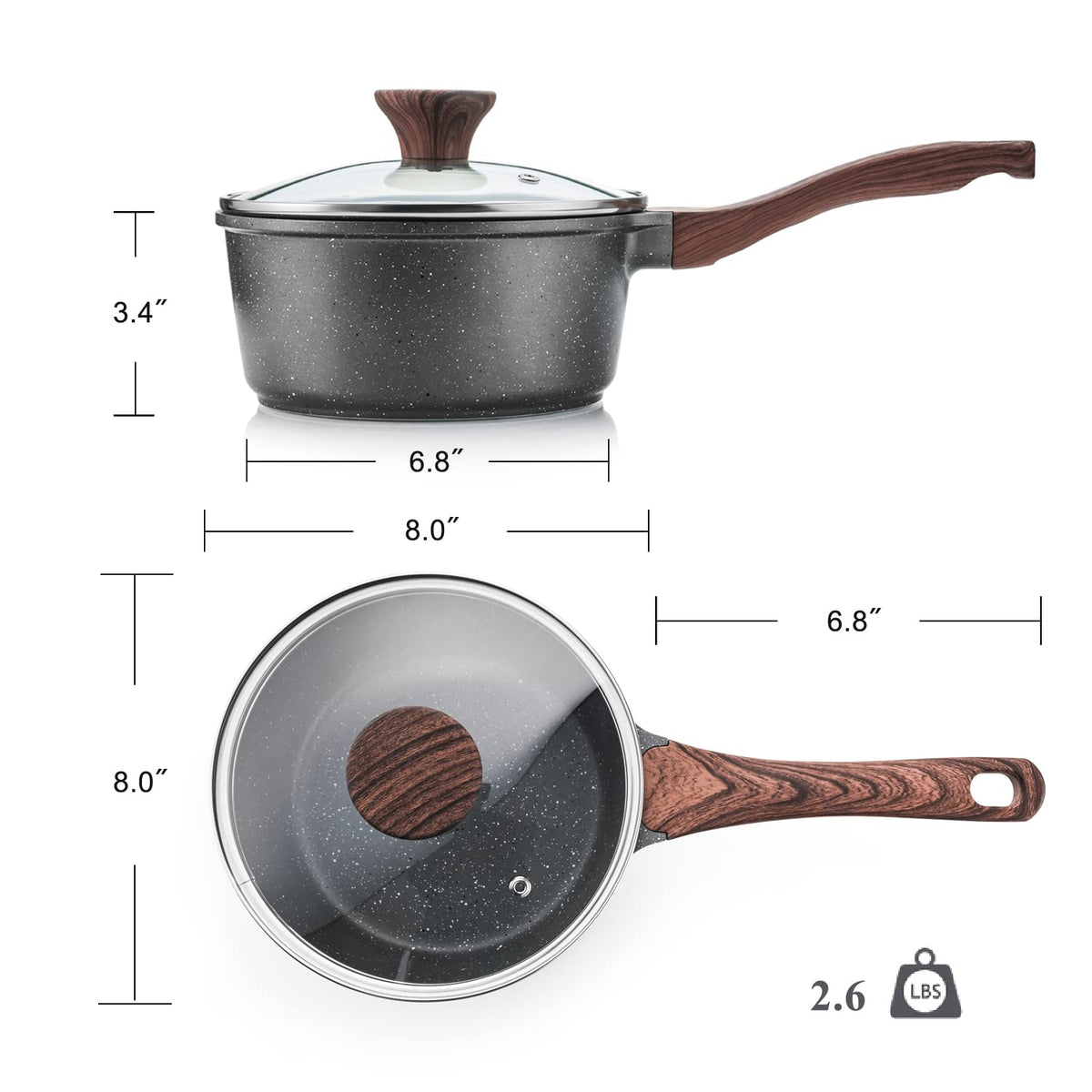 SENSARTE Non-Stick Granite Saucepan with Glass Lid