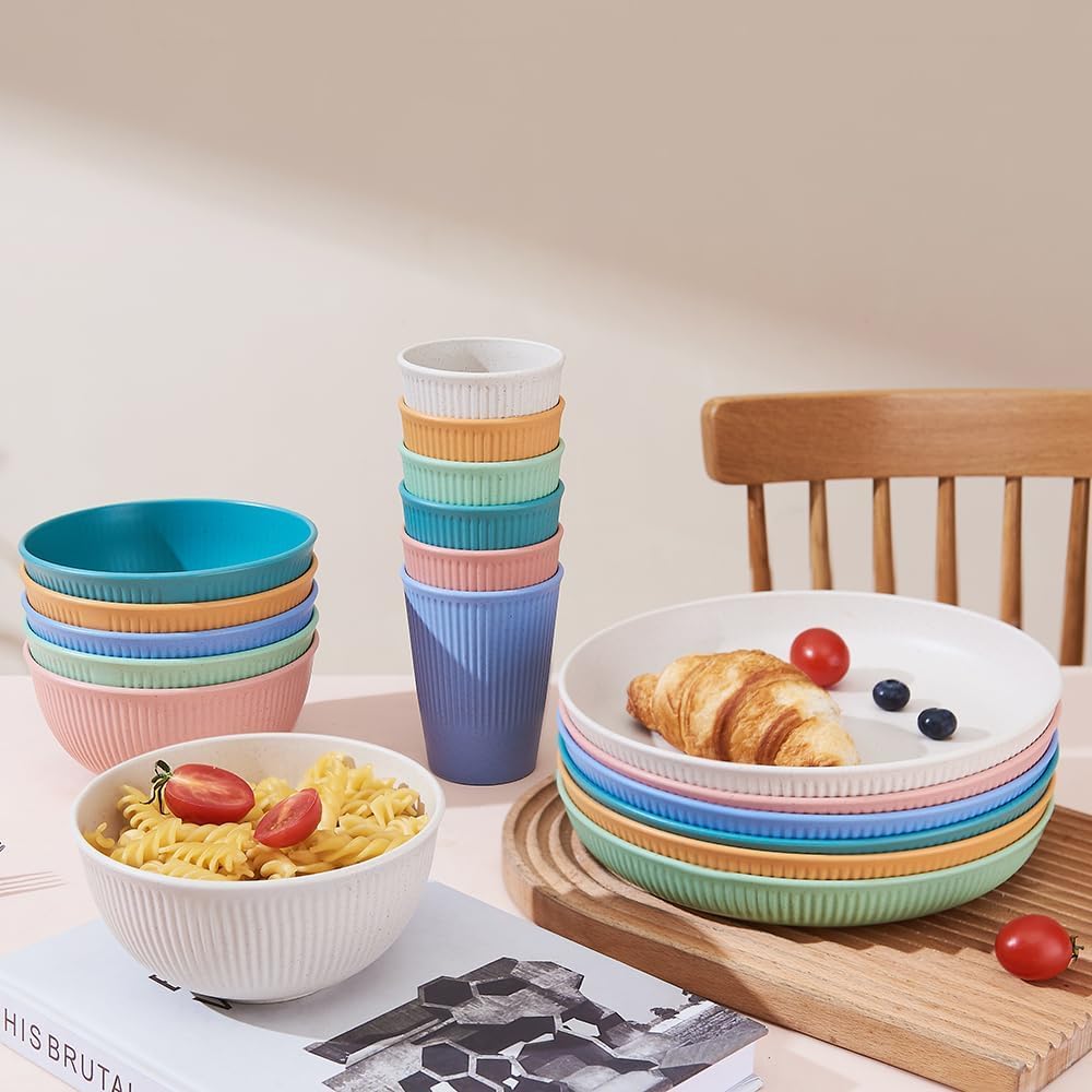 Unbreakable Wheat Straw Dinnerware Set – 18 Pieces