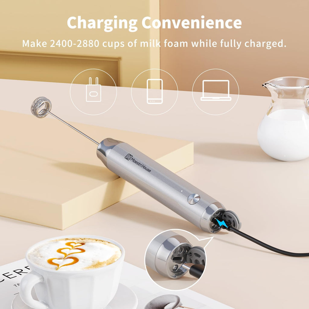Rechargeable Handheld Milk Frother with Stand