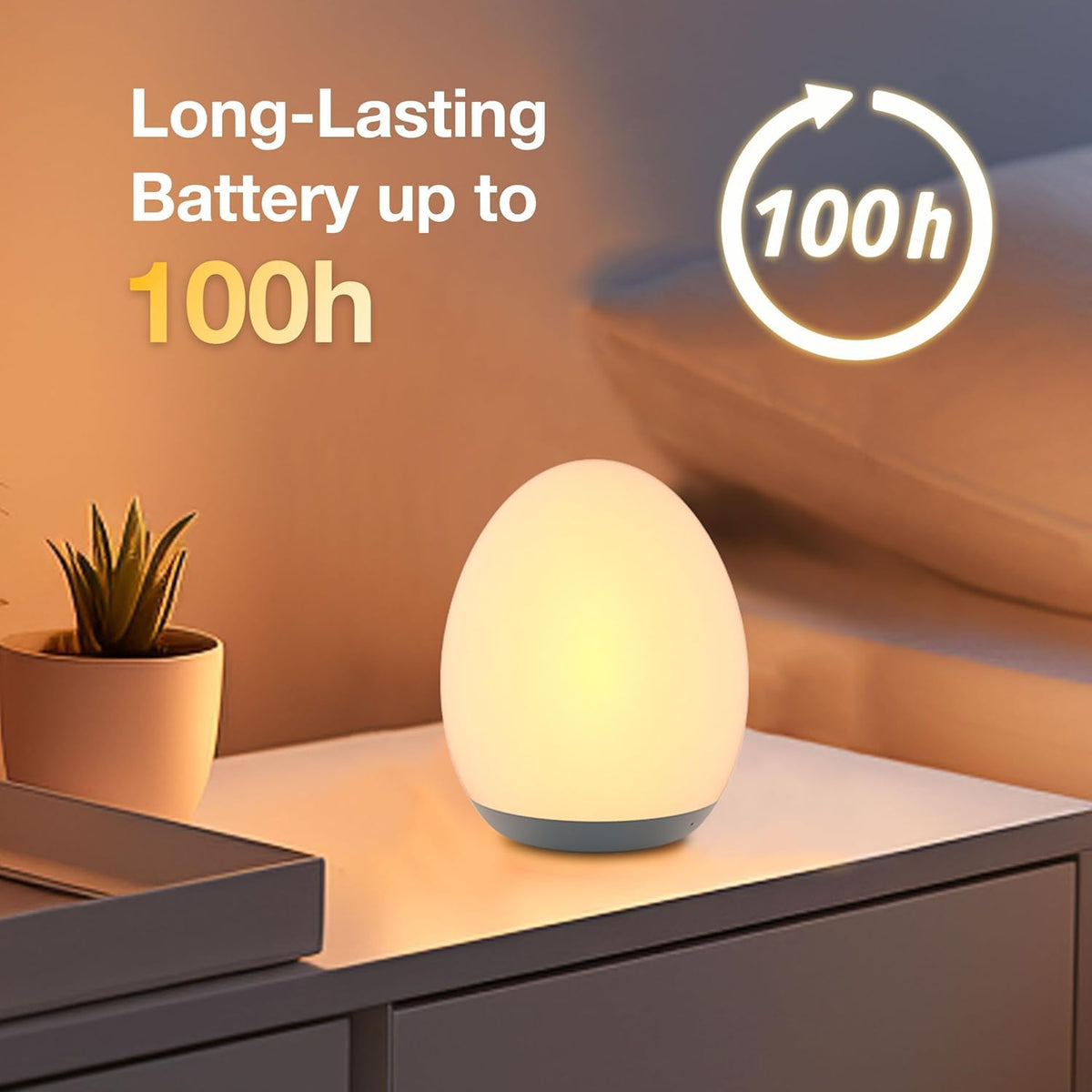 Rechargeable Egg Night Light – 8 Colours, Touch Dimming