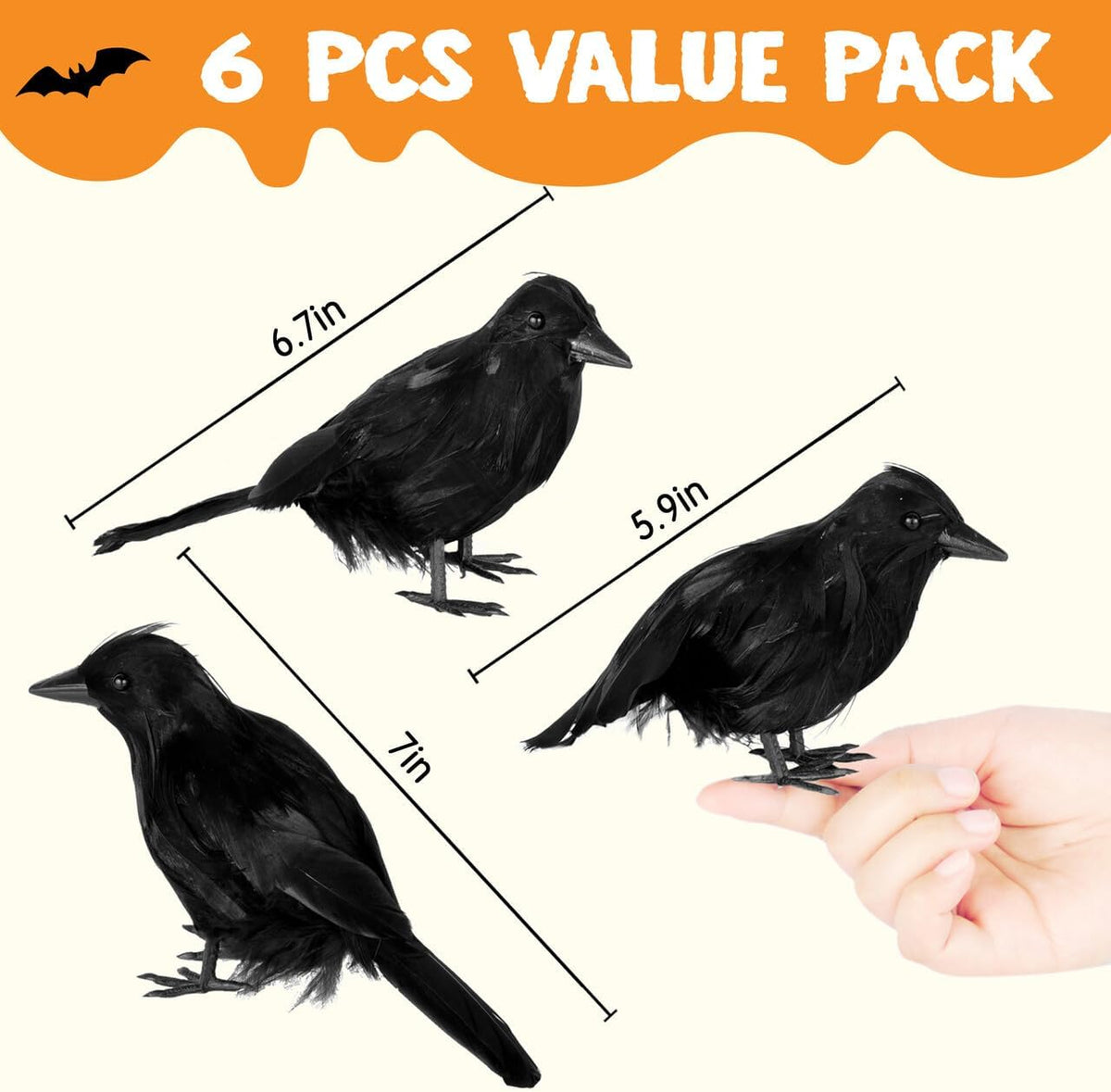 Black Feathered Crows – 6 Piece Halloween Decoration – view 4