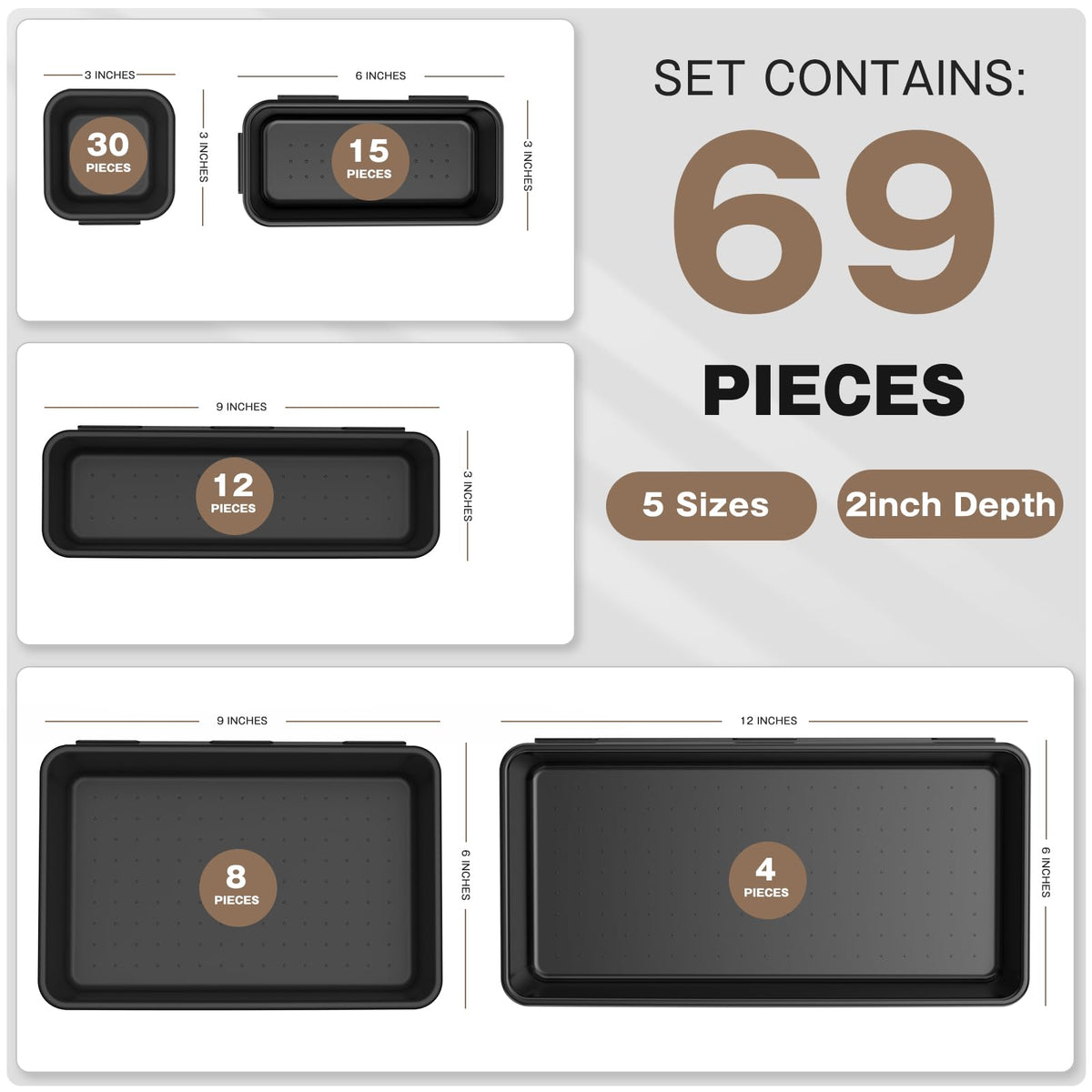 Drawer Organiser Tray Set – 69 Pieces, 5 Sizes