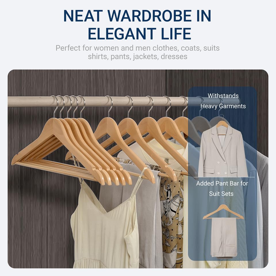 Natural Wooden Coat Hangers – 20 Pack
