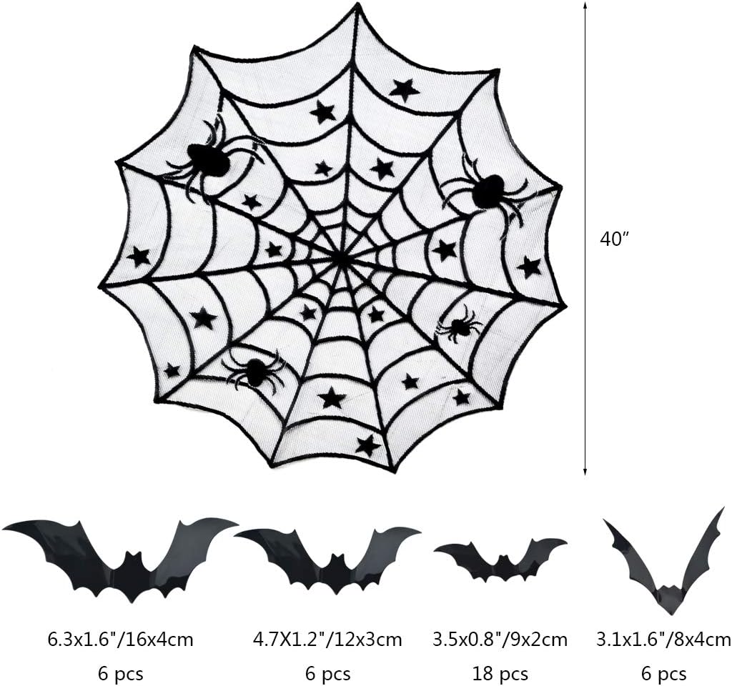 Black Lace Spider Web Table Runner & Covers – 5 Piece Halloween Set – view 3
