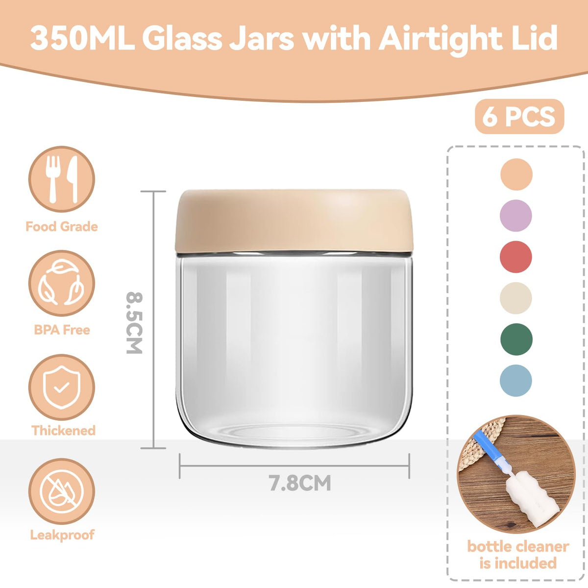 Glass Overnight Oats Jars with Airtight Lids – 6 Pack