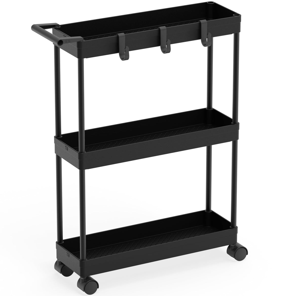 3-Tier Slim Rolling Storage Cart with Handle & Hooks