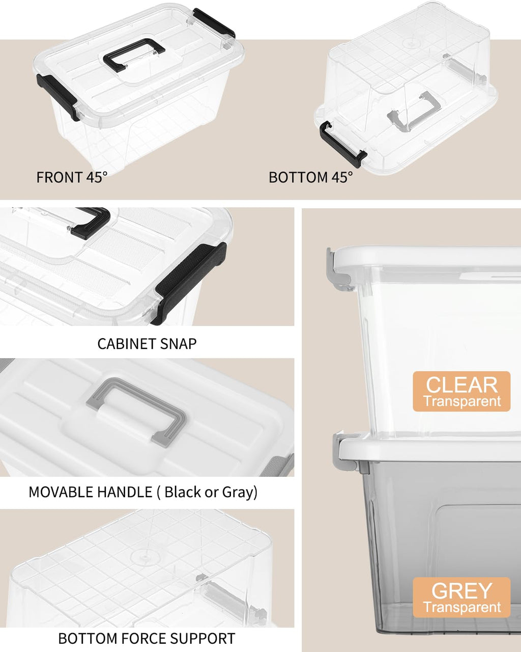 Clear Stackable Storage Boxes with Latching Lids – 6 Pack