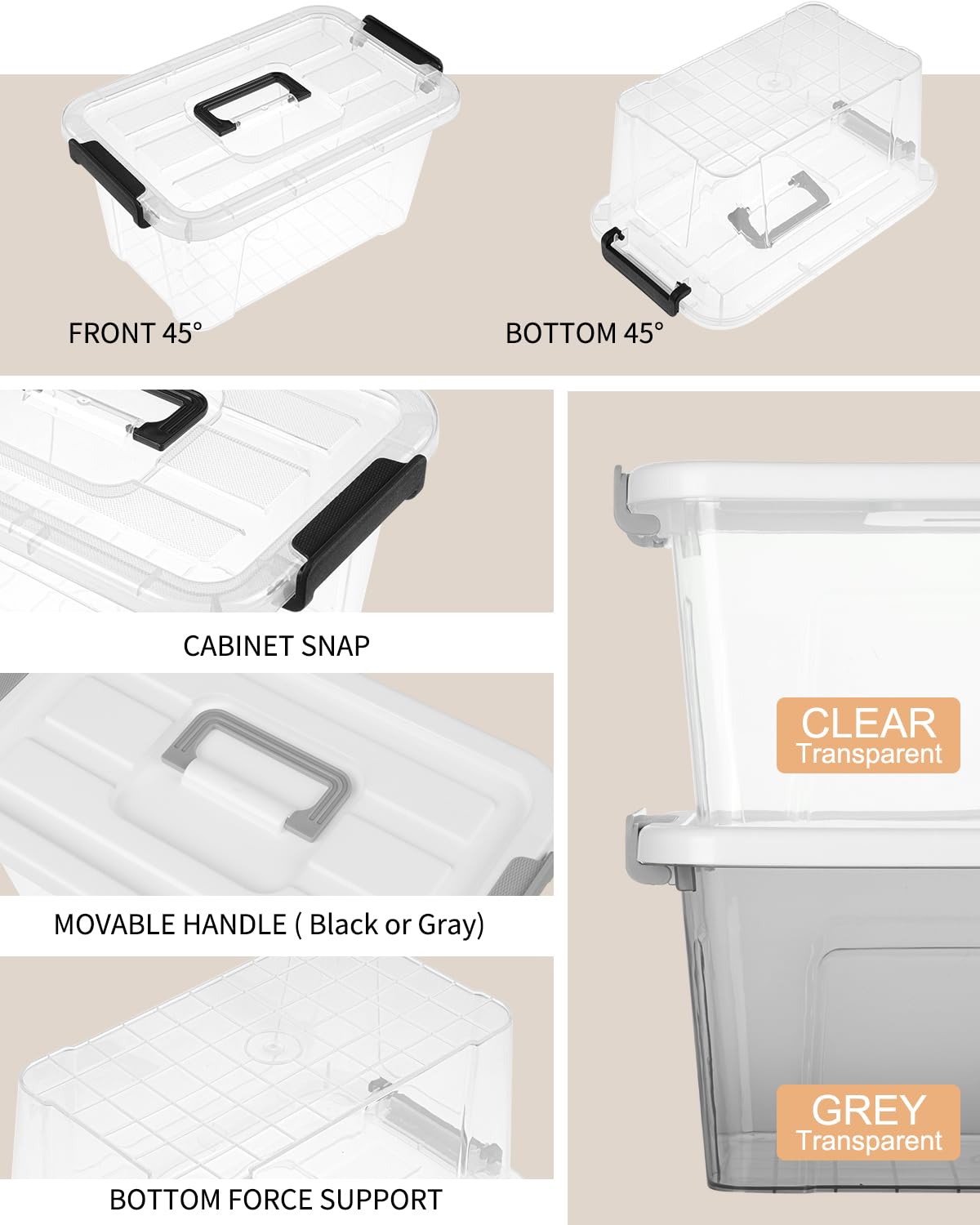Clear Stackable Storage Boxes with Latching Lids – 6 Pack
