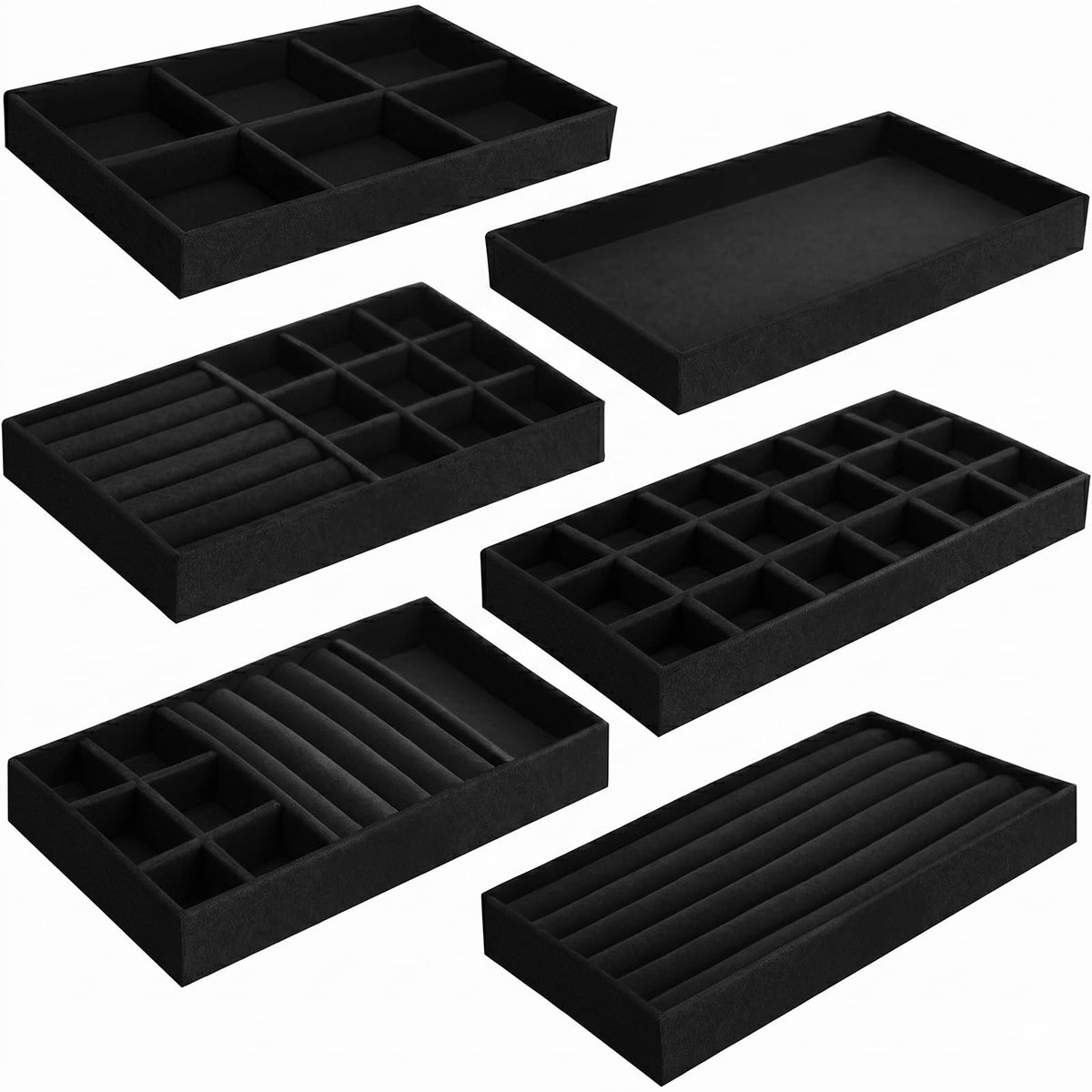 Stackable Velvet Jewellery Trays – Set of 6