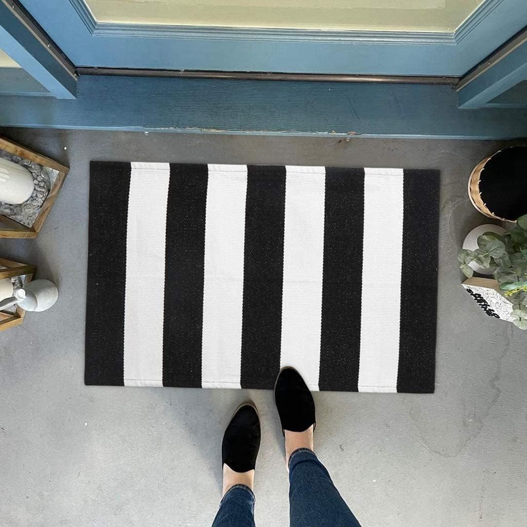 Black & White Striped Door Mat – Layering Rug – view 2