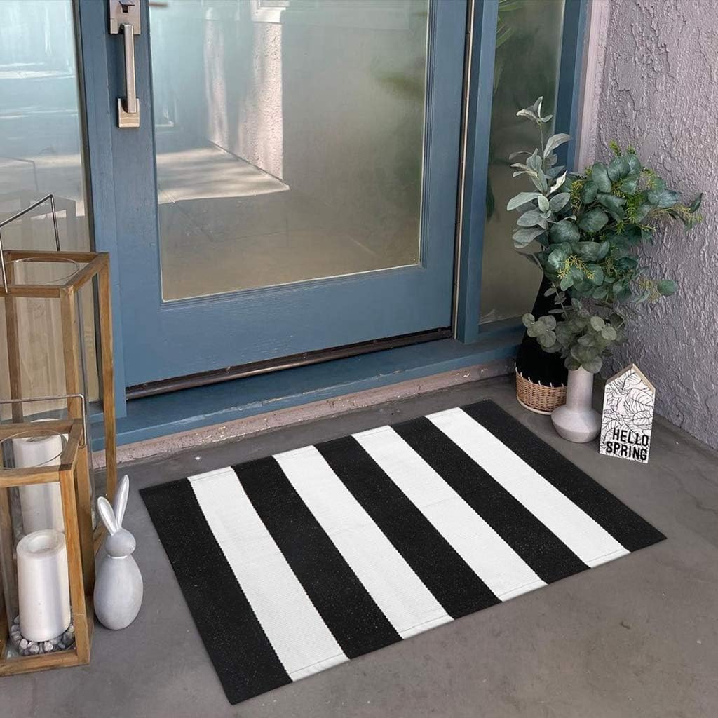 Black & White Striped Door Mat – Layering Rug