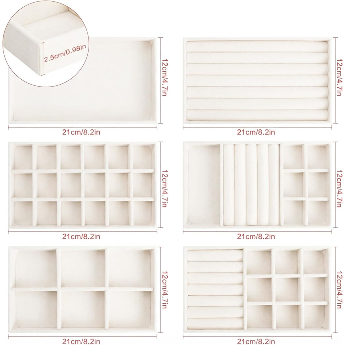 Stackable Velvet Jewellery Trays – Set of 6