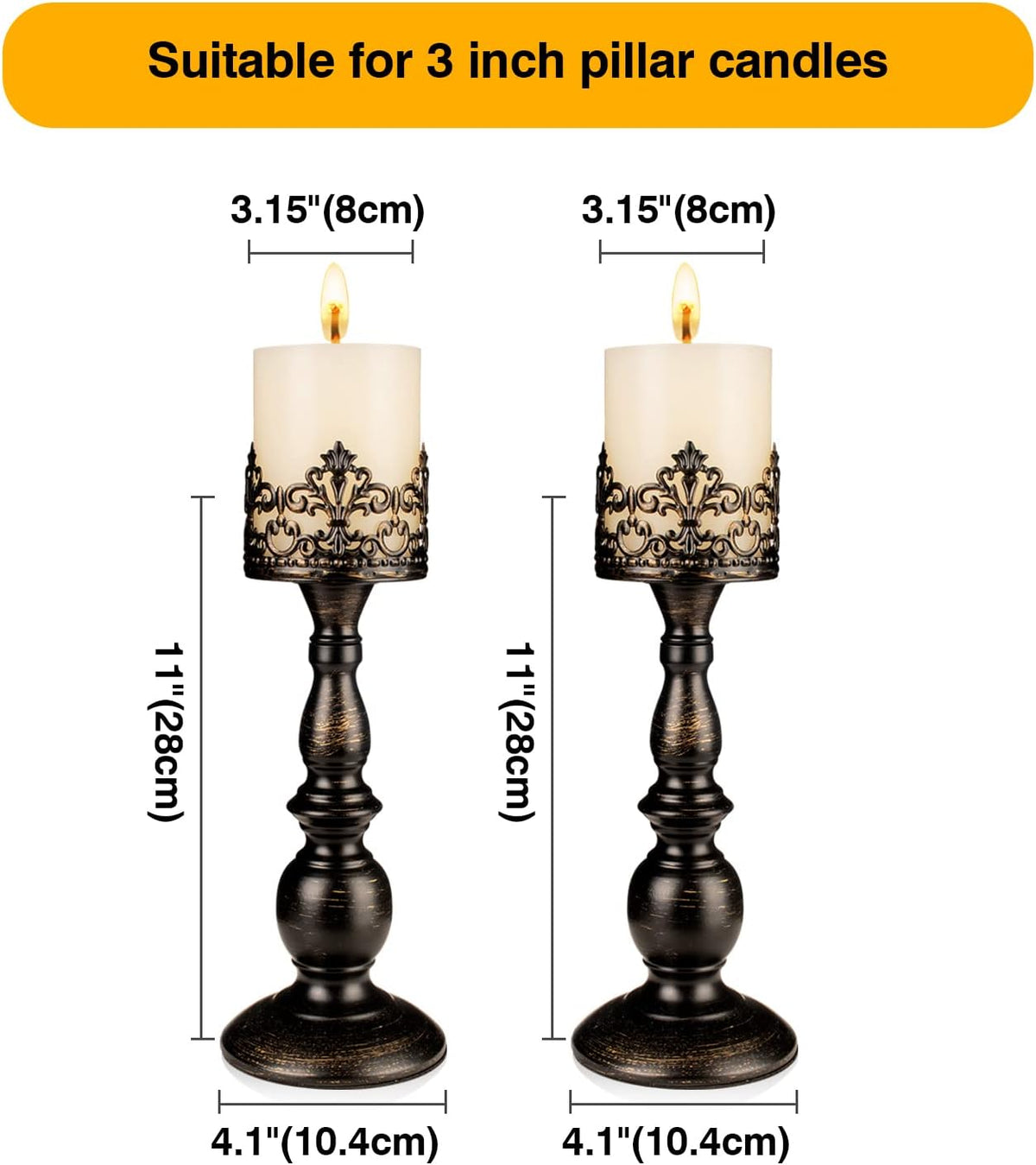 Gothic Black Pillar Candle Holders – Set of 2 – view 6