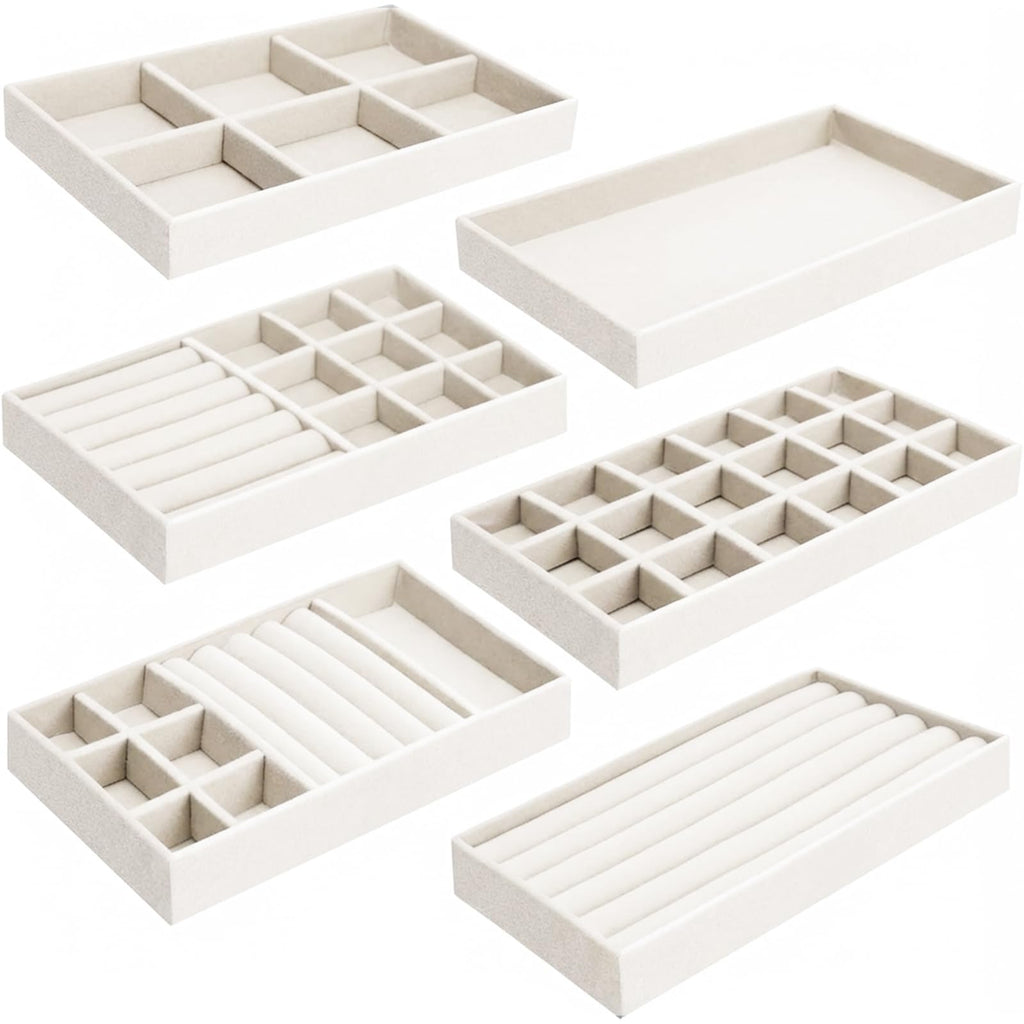 Stackable Velvet Jewellery Trays – Set of 6