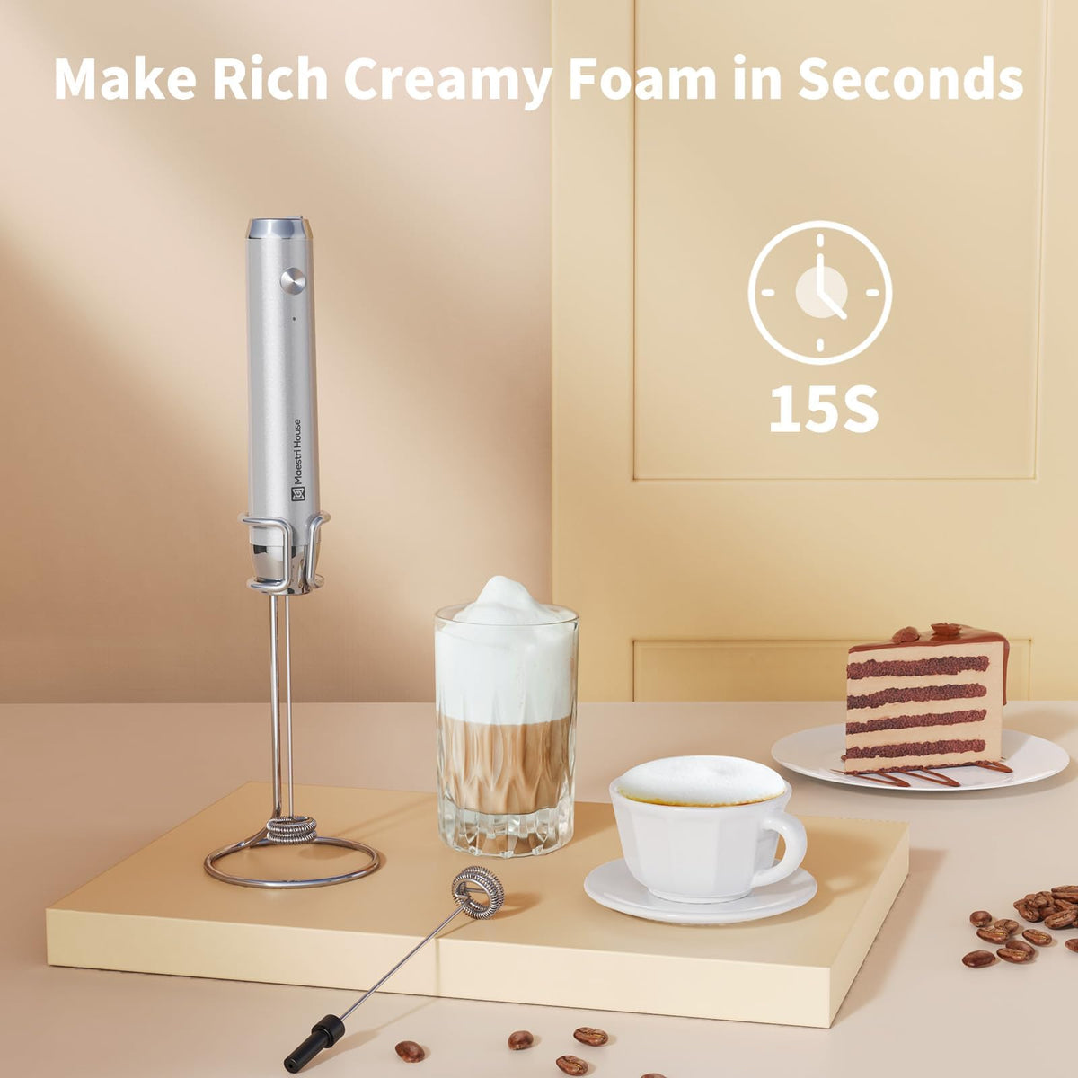 Rechargeable Handheld Milk Frother with Stand
