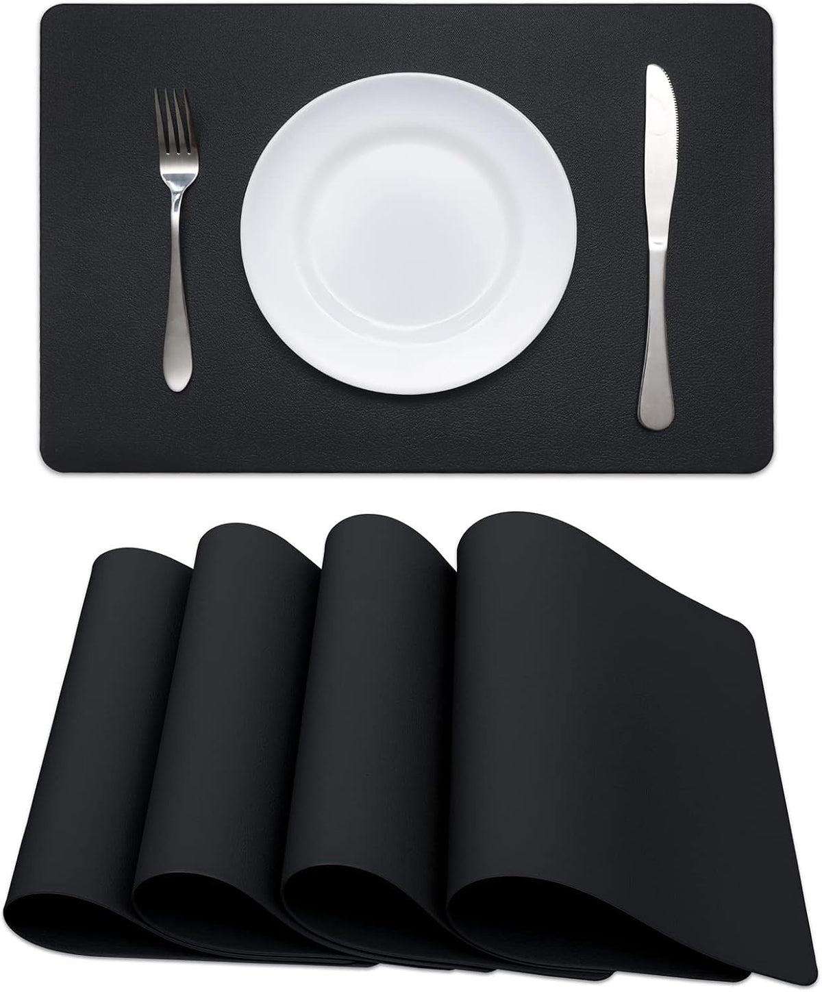 Black Faux Leather Placemats – Wipe-Clean Table Mats – view 13