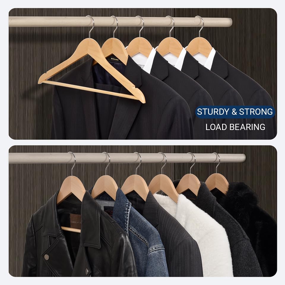 Natural Wooden Coat Hangers – 20 Pack