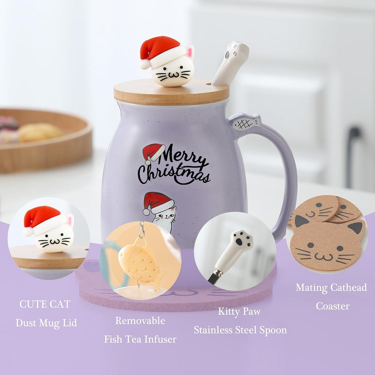 Christmas Cat Mug with Tea Infuser, Lid & Spoon – 380 ml – view 2