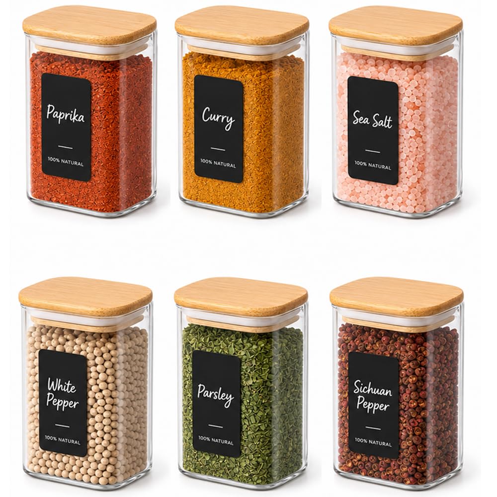 Square Glass Storage Jars with Bamboo Lids