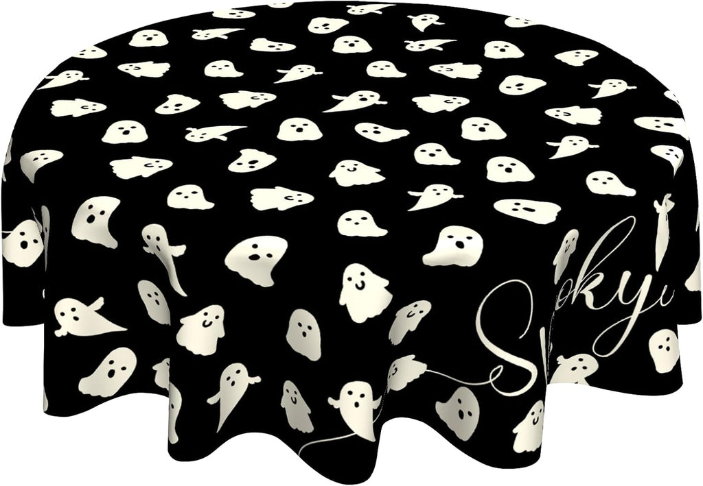 Round Halloween Tablecloth – Spider Web & Pumpkin, 152 cm