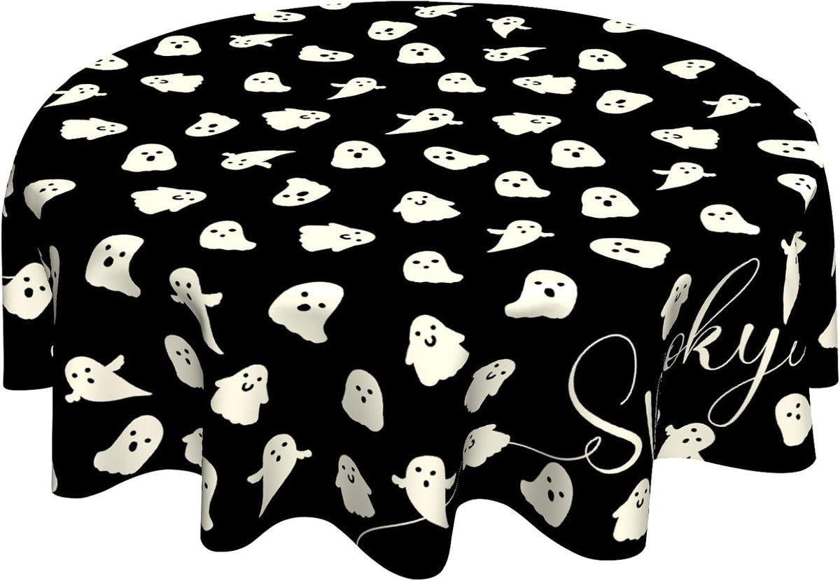 Round Halloween Tablecloth – Spider Web & Pumpkin, 152 cm