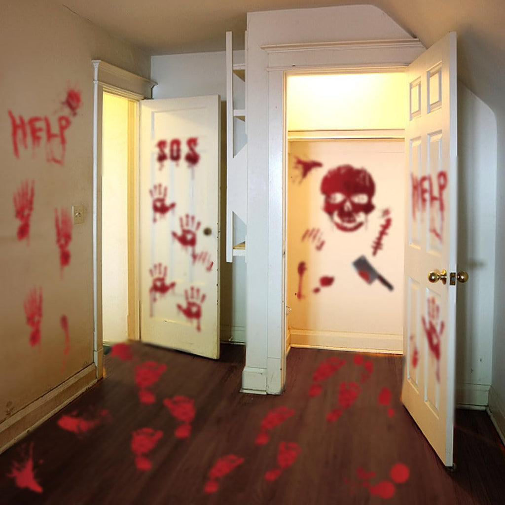 Bloody Handprint Window Clings – 119 Piece Halloween Set