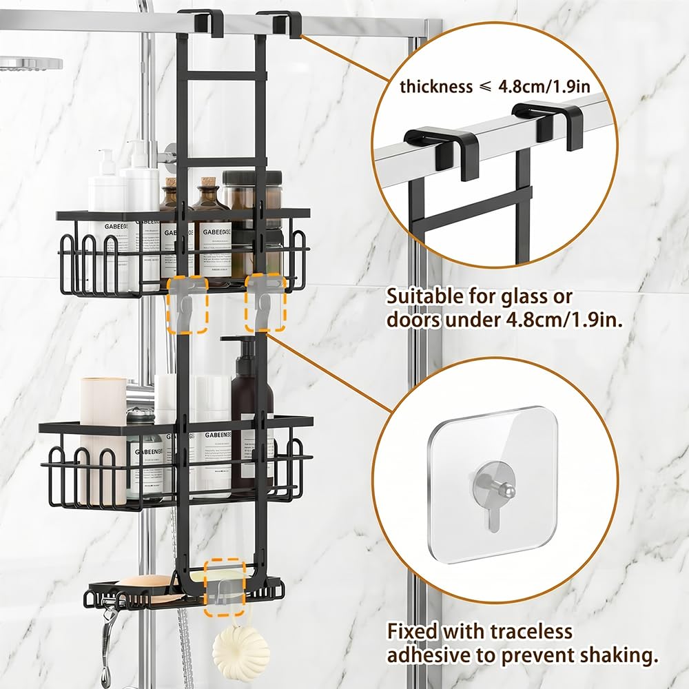 3-Tier Over-the-Door Shower Caddy – Rustproof, No Drilling